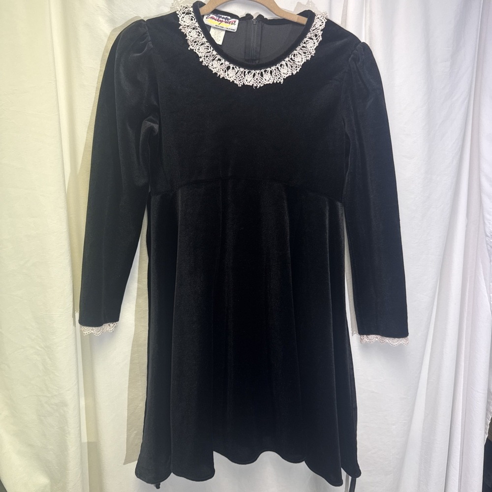 Emily West Vtg Velvet Girls 16‎ Lace Collar Tieback Puff Sleeve Whimsigoth Y2K